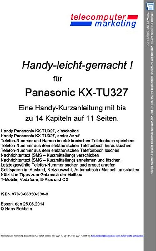 Panasonic KX-TU327 leicht-gemacht. Handy-leicht-gemacht für Panasonic KX-TU327