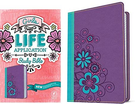Girls Life Application Study Bible-NLT: New Living Translation, Purple / Teal Flower, Leatherlike