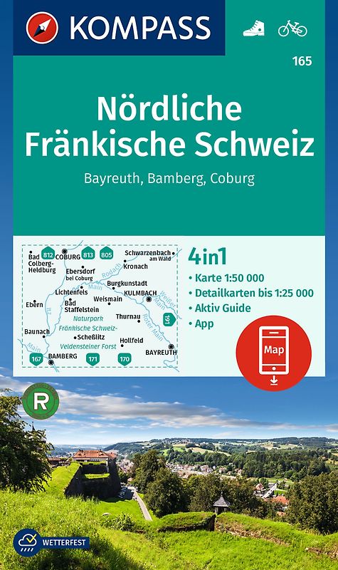 KOMPASS Wanderkarte 165 Nördliche Fränkische Schweiz, Bayreuth, Bamberg, Coburg 1:50.000