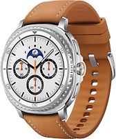 Samsung Galaxy Watch8 Classic 46 mm Boîtier aluminium blanc sur Hybride premium camel [Wi-Fi + 4G]