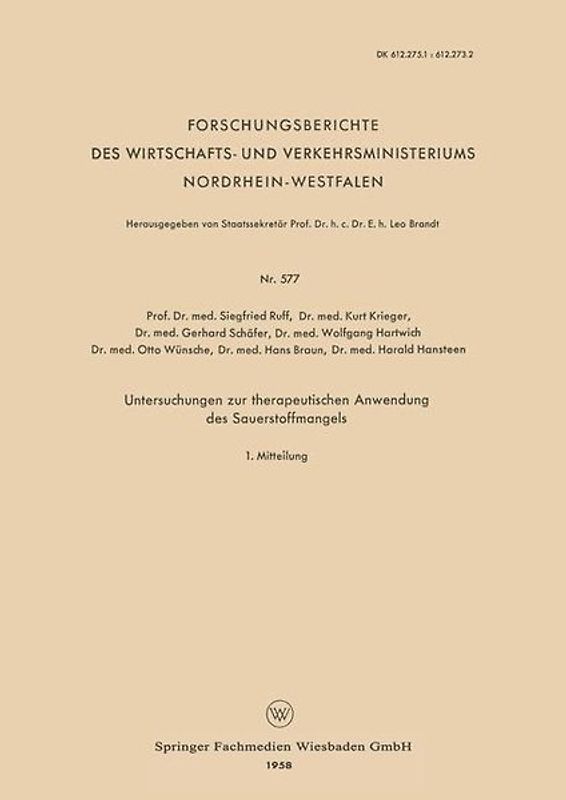 Untersuchungen zur therapeutischen Anwendung des Sauerstoffmangels
