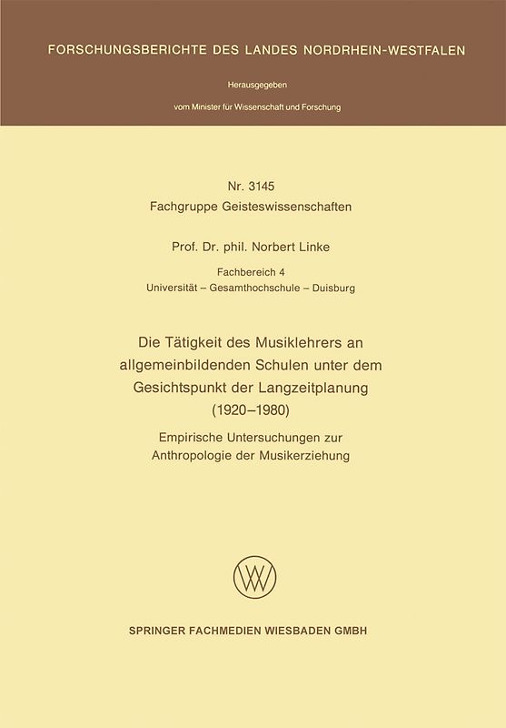 Die Tätigkeit des Musiklehrers an allgemeinbildenden Schulen unter dem Gesichtspunkt der Langzeitplanung (1920 – 1980)