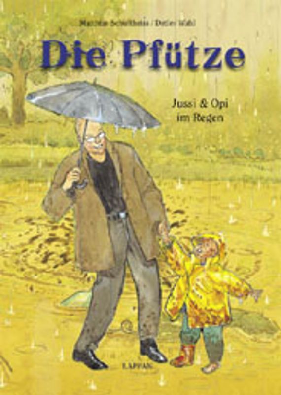 Die Pfütze. Jussi und Opi im Regen