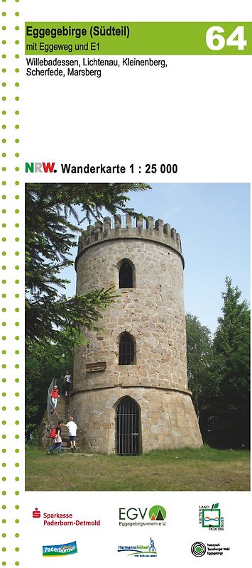 Eggegebirge (Südteil) mit Eggeweg und E1 Blatt 64, topographische Wanderkarte NRW