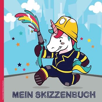 Feuerwehr Mädchen Geschenk: Leeres Skizzenbuch für die kleine Feuerwehrfrau im niedlichen Feuerwehr Design mit Dino das Skizzen Buch A4 für kreative Ideen ein Zeichenbuch zum Malen und Skizzieren