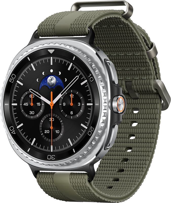 Samsung Galaxy Watch8 Classic 46 mm Boîtier aluminium noir sur Sport Chic S/M kaki [Wi-Fi]