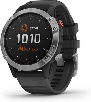 Garmin Fenix 6 Solar 47 mm argent et bracelet en silicone noir