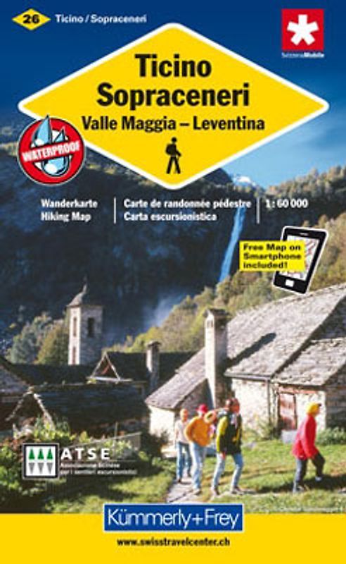 Tessin Sopraceneri, Valle Maggia, Leventina. Nr. 26 Wanderkarte. 1:60000, waterproof, Freemap on Smartphone included