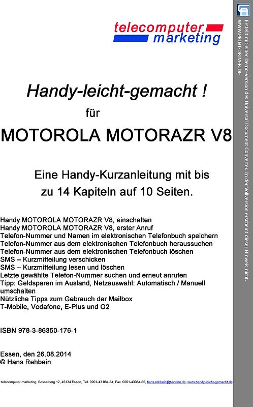 Motorola MOTORAZR V8-leicht-gemacht. Handy-leicht-gemacht für Motorola MOTORAZR V8