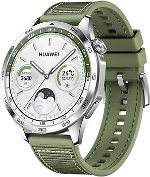 Huawei Watch GT 4 46 mm argent avec bracelet tissé vert