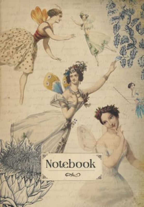 Notes: Vintage fairycore style ballerinas lined journal. Unique fairy lined notebook gift for women.