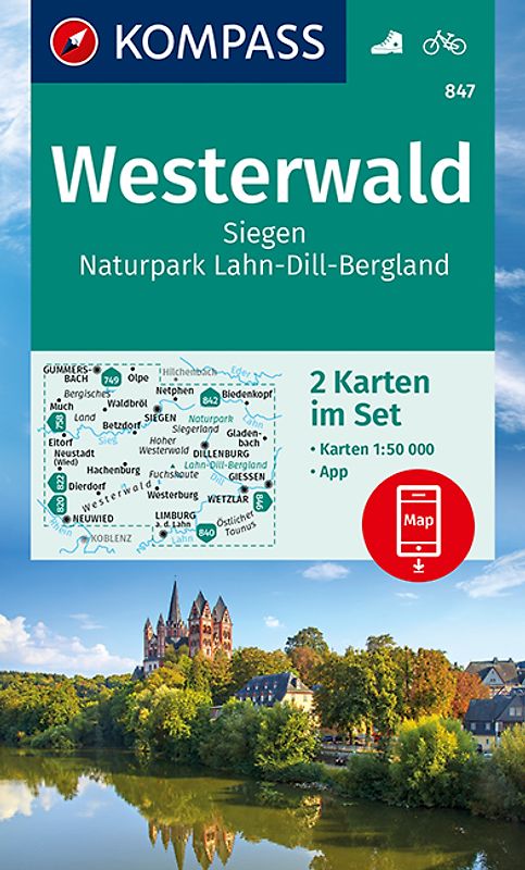 KOMPASS Wanderkarte Westerwald, Siegen, Naturpark Lahn-Dill-Bergland