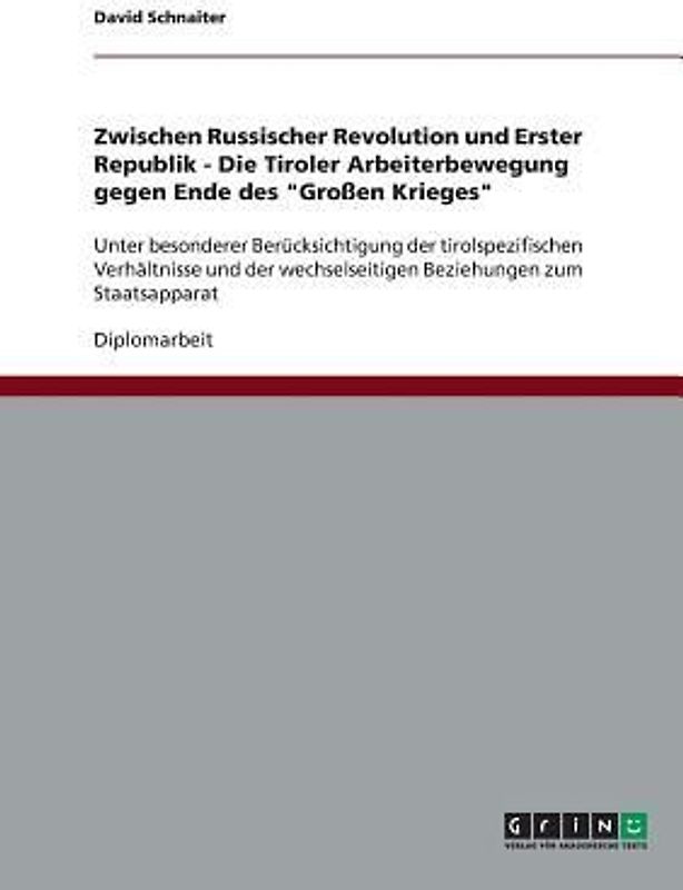 Zwischen Russischer Revolution und Erster Republik - Die Tiroler Arbeiterbewegung gegen Ende des "Großen Krieges"