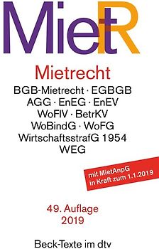 Mietrecht. Mietrecht des BGB (neu/alt) und EGBGB, Wirtschaftsgesetz 1954, Wohnungsvermittlungsgesetz, Wohneigentumsgesetz. Wohn- und Betreuungsvertragsgesetz, Heizkostenverordnung, Wohnraumförderungsgesetz, Wohnflächen- und Betriebskostenverordnungen, Zivilprozessordnung (Auszug)