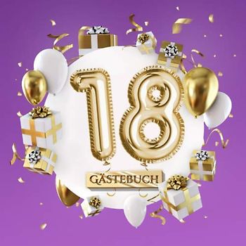 18 - Gästebuch: Lila Deko zum 18.Geburtstag für Mann oder Frau - 18 Jahre Geschenk - Party Gold Violett - Buch für Glückwünsche und Fotos der Gäste