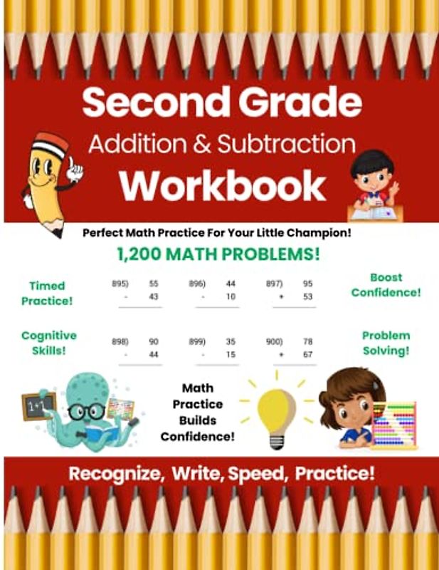 Second Grade Addition and Subtraction Workbook, STEM Math Workbook, Math Workbook with Answers, Math Workbook Grade 2, Math Workbook Summer, 1200 Math ... 2nd Grade Math Workbook by Glitter Bay Books