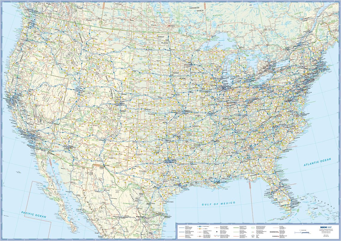 Übersichtskarte USA. plano in Versandrolle, 1:5 Mio.
