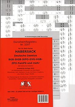 DürckheimRegister® HABERSACK 2022 Gesetze und §§: 366 Registeretiketten (sog. Griffregister) für den HABERSACK, C.H. Beck Verlag • AT, Schulrecht, ... (BGB, StGB, StPO, HGB, ZPO, FamFG, usw.)