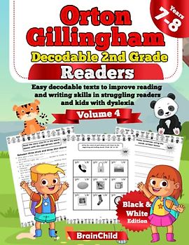 Orton Gillingham Decodable 2nd Grade Readers. Easy decodable texts to improve reading and writing skills in struggling readers and kids with dyslexia. ... 4. Grade 2. 7-8 years. Black & White Edition.