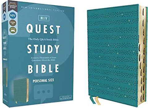 Niv, Quest Study Bible, Personal Size, Leathersoft, Teal, Thumb Indexed, Comfort Print