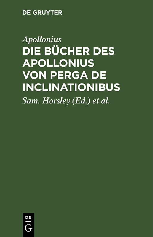 Die Bücher des Apollonius von Perga De Inclinationibus