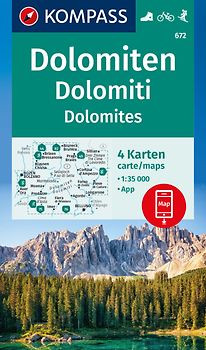KOMPASS Wanderkarten-Set 672 Dolomiten, Dolomiti, Dolomites (4 Karten) 1:35.000