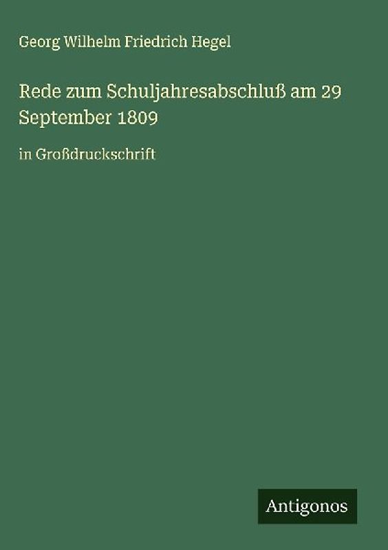 Rede zum Schuljahresabschluß am 29 September 1809