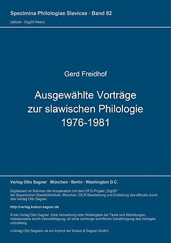 Ausgewählte Vorträge zur slawischen Philologie 1976-1981