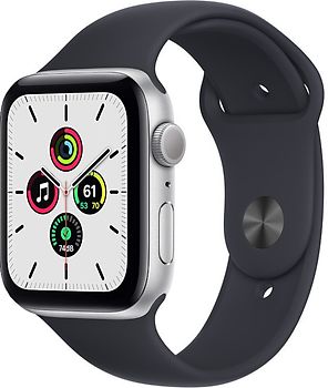 Apple Watch SE 44 mm boîter aluminium argent et bracelet sport noir [Wi-Fi]