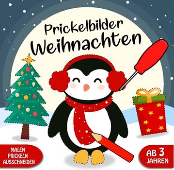 Prickelbilder Weihnachten: Prickelset Kinder ab 3 - Weihnachten Basteln, Prickeln, Malen und Ausschneiden - Prickelblock für Jungen und Mädchen, Weihnachten Bastelbuch für Kinder ab 3 Jahren