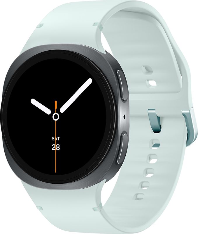 Samsung Galaxy Watch8 40 mm Boîtier aluminium graphite sur Sport en silicone M/L vert d'eau [Wi-Fi + 4G]