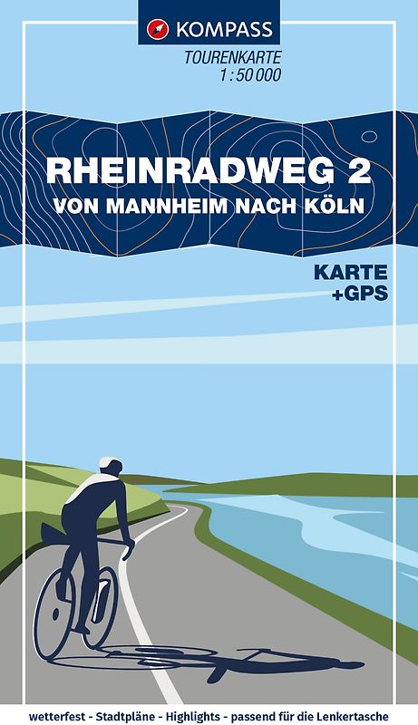 KOMPASS Fahrrad-Tourenkarte Rheinradweg 2, von Mannheim nach Köln 1:50.000