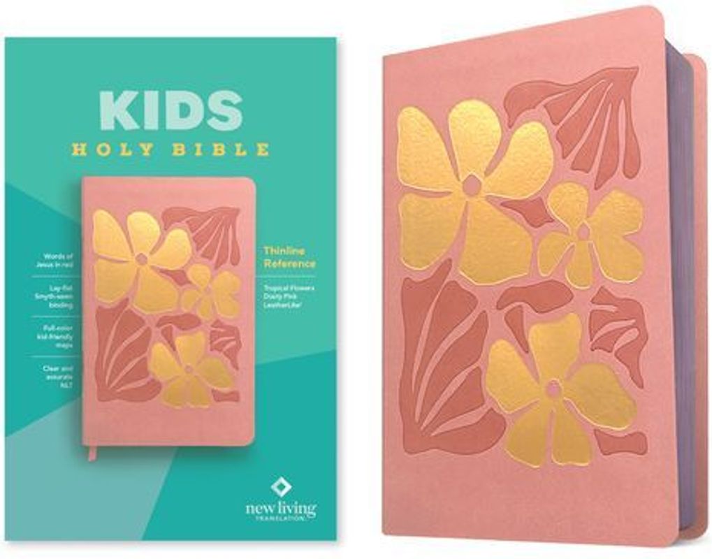 NLT Kids Bible, Thinline Reference Edition (Leatherlike, Tropical Flowers Dusty Pink, Red Letter)