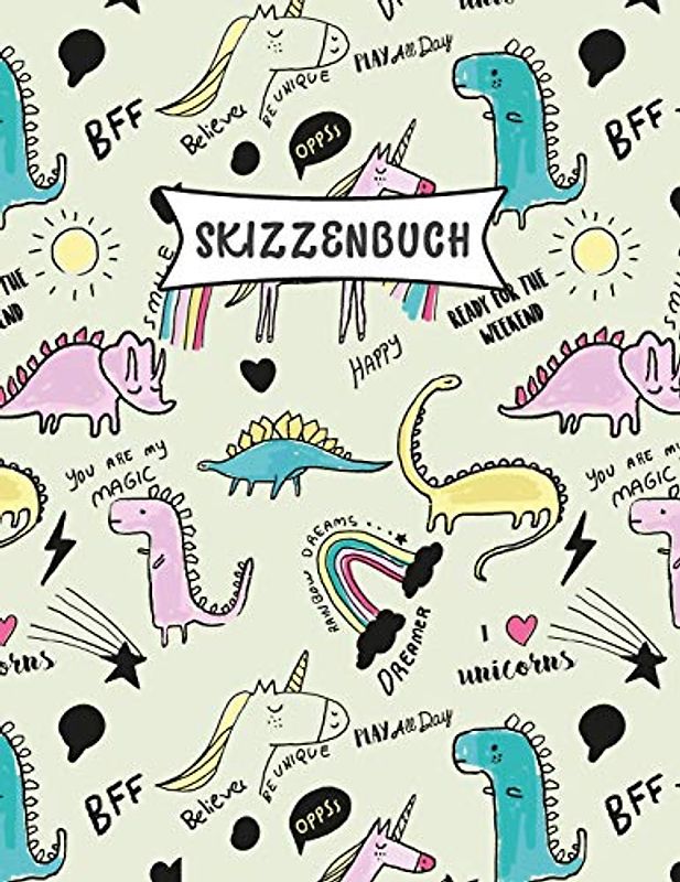Skizzenbuch: Cartoon Dinosaurier Skizzen Buch für Kinder| Praxis Zeichnen und Kritzeln | Spaß Skizzenbuch für Kleinkinder | Leere große Seiten (21.59 x 27.94 cm)