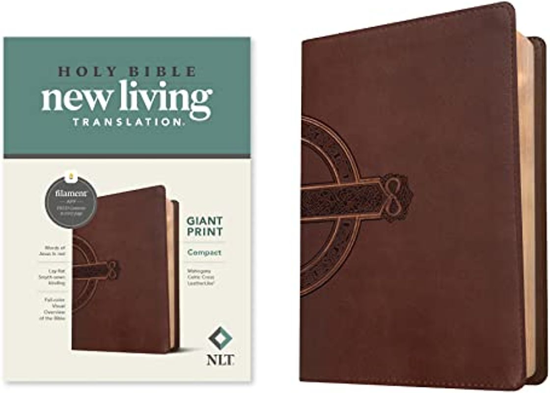 NLT Compact Giant Print Bible, Filament Enabled (Leatherlike, Mahogany Celtic Cross, Red Letter)