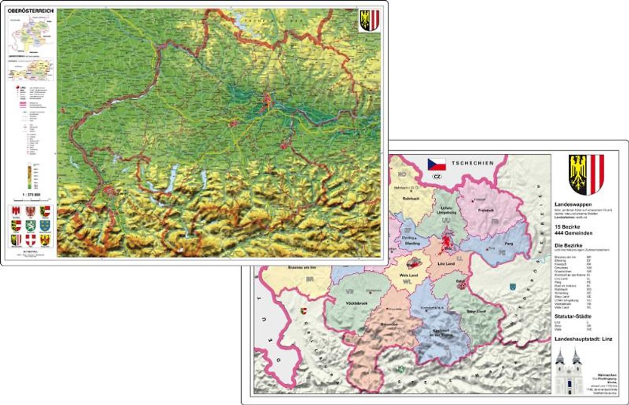 Oberösterreich physisch/politisch . DUO-Schreibunterlage