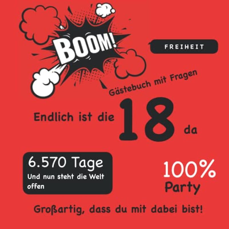 Boom Gästebuch 18. Geburtstag zum ausfüllen / Gästebuch mit Fragen / Geschenk für Mann und Frau / Buch für Glückwünsche / Besonderes Geschenk