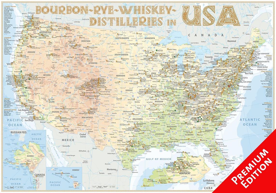 Whiskey Distilleries USA - Poster 100x70cm Premium Edition