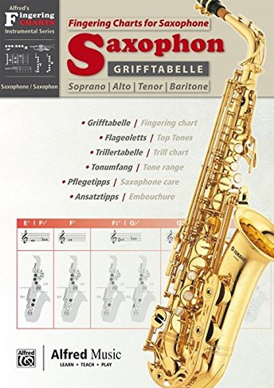 Alfred's Fingering Charts Instrumental Series / Grifftabelle Saxophon | Fingering Charts Saxophone: Zweisprachige Grifftabelle für Sopran-, Alt-, ... Pflege, Tonumfang und der Saxophonfamilie