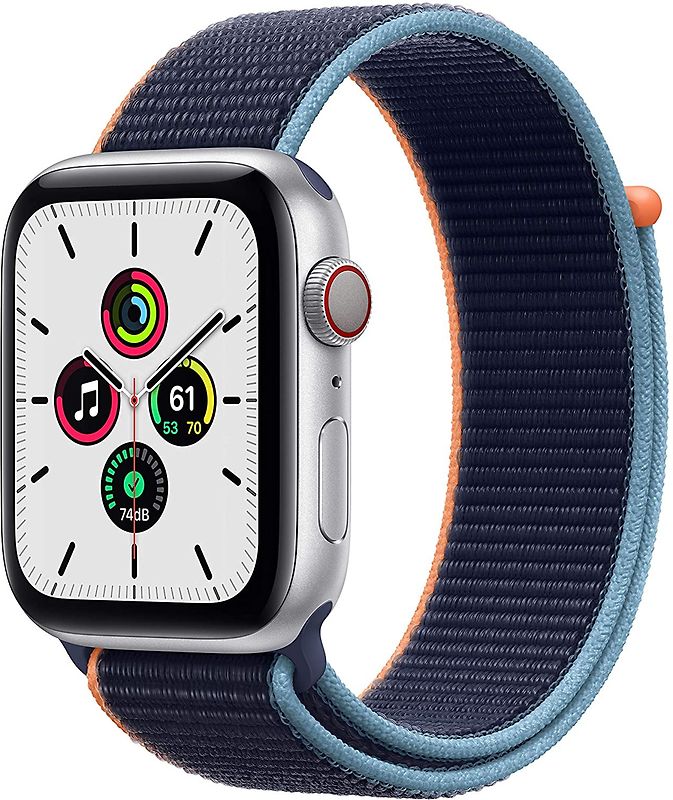 Apple Watch SE 44 mm boîter aluminium argent et boucle Sport marine intense [Wi-Fi + Cellulaire]