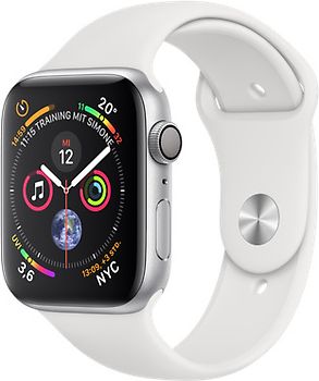 Apple Watch Series 4 44 mm Aluminiumgehäuse silber am Sportarmband weiß [Wi-Fi]