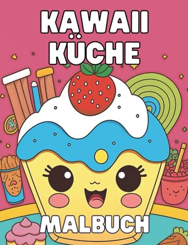Kawaii Küche Malbuch - 50 entzückende Designs zum Ausmalen für Erwachsene und Kinder: Niedliche und lustige Küchendesigns, um deinen Tag aufzuhellen
