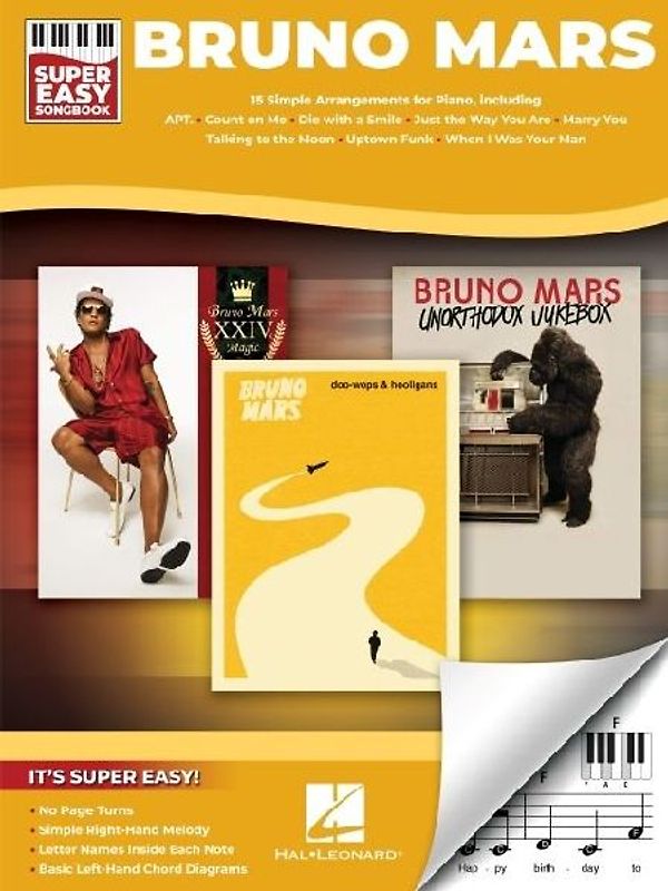 Bruno Mars - Super Easy Songbook: 15 Simple Arrangements for Piano with Lyrics