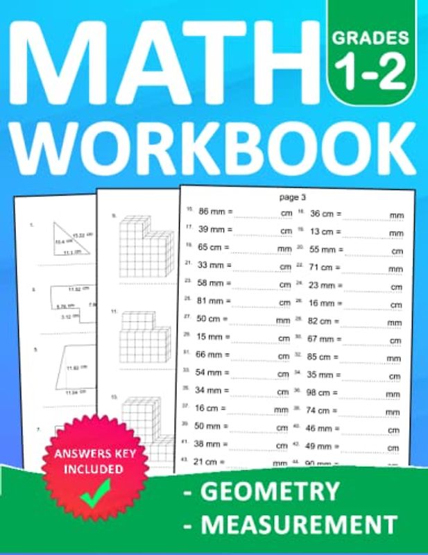 Geometry & Measurement Math Workbook for Grades 1-2 With Answers: Geometry & Measurement Math Practice Workbook For kids Ages 6-8 With More 1000 ... Exercises Book For Homeschool or Classroom