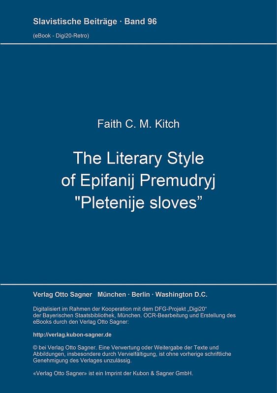 The Literary Style of Epifanij Premudryj "Pletenije sloves"