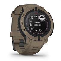 Garmin Instinct 2 Solar Tactical editie 45 mm bruin met een bruin siliconen polsband