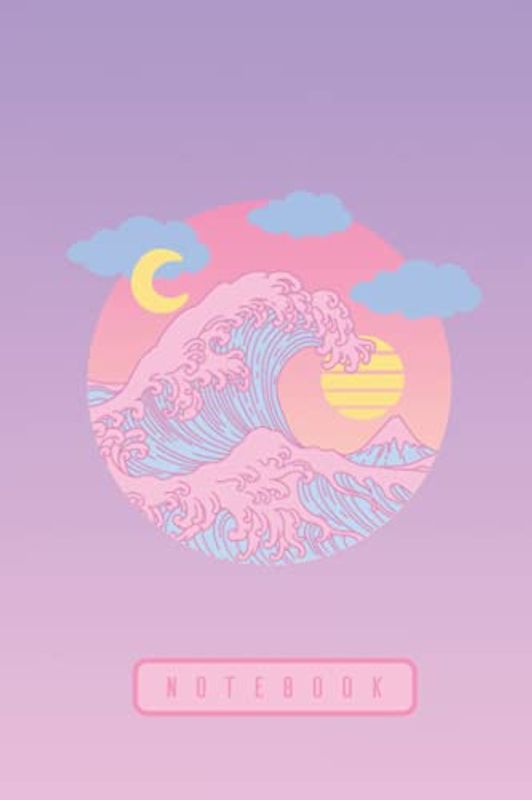 Notebook: Hokusai Great Wave Kanagawa | Pink Purple Blue Kawaii Aesthetic Vaporwave | Cute Japanese Korean Stationery | A5 6x9” | 120 College Ruled L