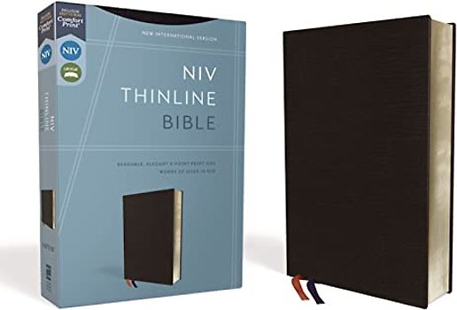 NIV, Thinline Bible, Bonded Leather, Black, Red Letter Edition