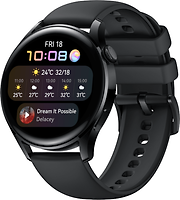 Huawei Watch 3 46 mm Boîtier acier inoxydable noir Bracelet silicone noir [Wi-Fi + 4G, Active Edition]