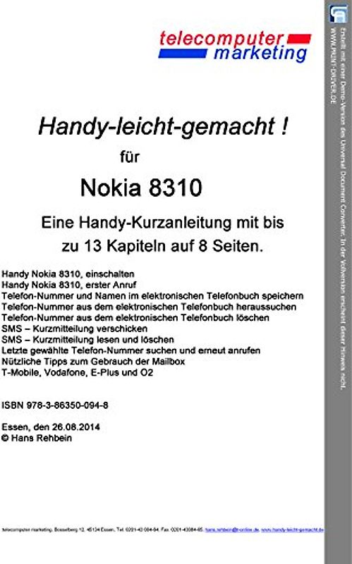 Nokia 8310-leicht-gemacht. Handy-leicht-gemacht für Nokia 8310